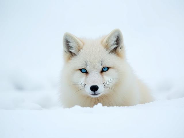 Curious arctic fox peering from snow