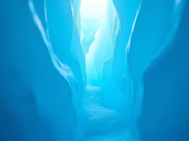 Deep glacier crevasse with beautiful blue hues